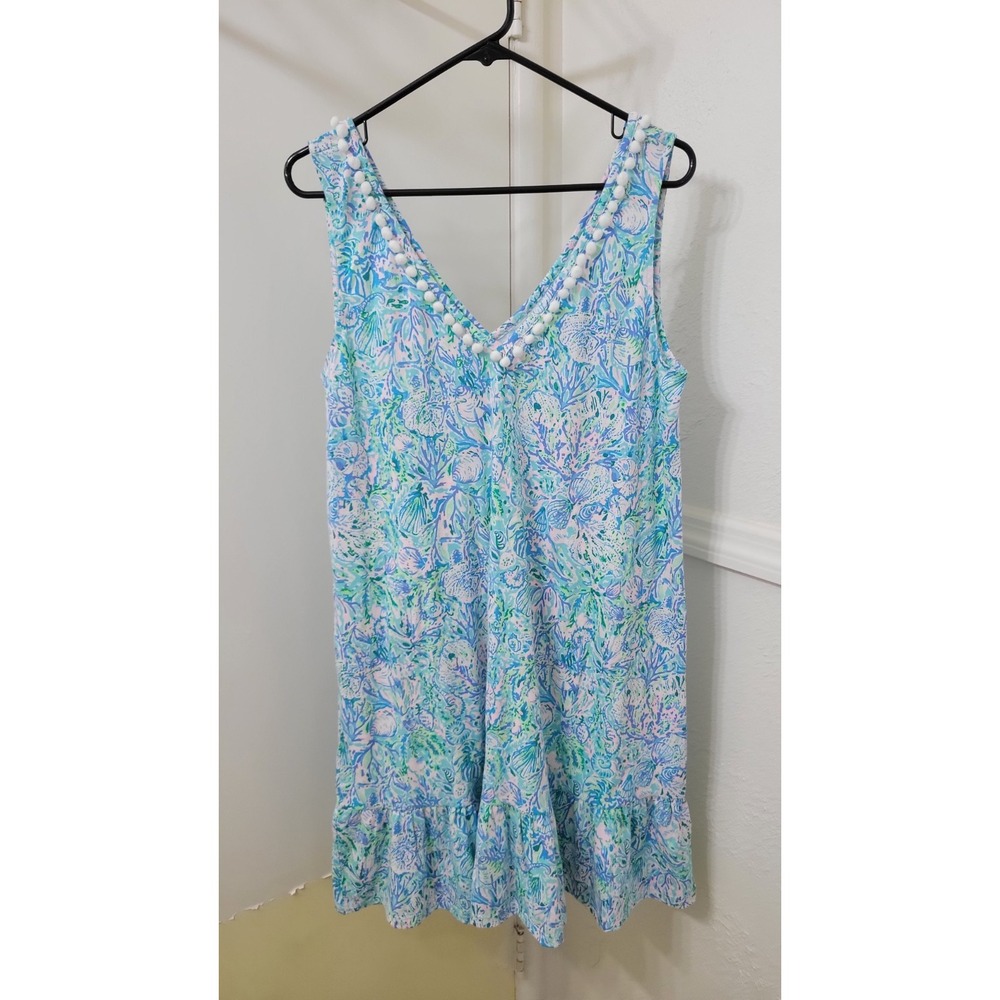 Lilly Pulitzer 100% Cotton Camilla Swing Dress Surf Blue Soleil It On Me Sz L